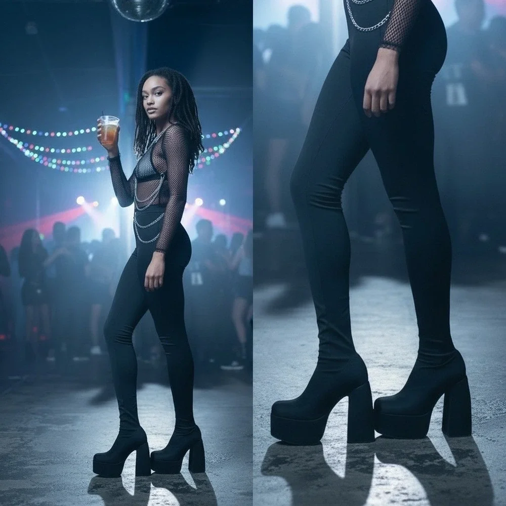 Azalea Wang Heyhey Black Platform Pant Boots 9 Clubwear baddie 90s Goth NIB